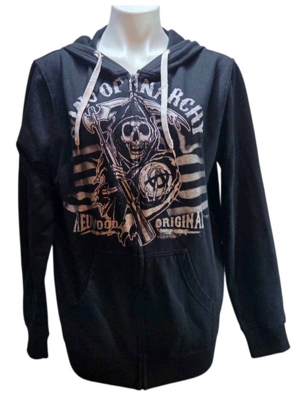 SONS OF ANARCHY official Medium zip-up hoodie black jacket biker road gear Stain